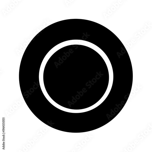 Simple black and white graphic of a round plate, clean circular design, graphic icon