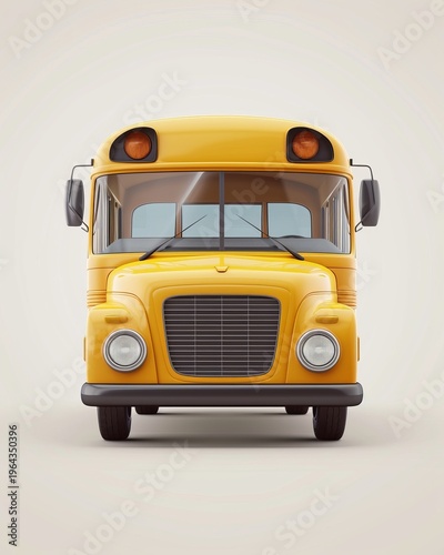 Front view of a cartoonish yellow school bus on a simple background for educational themes