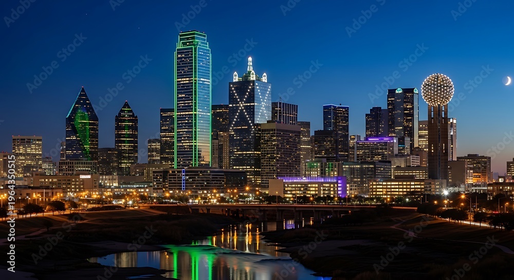 Obraz premium Dallas Skyline at Night - A Vibrant Urban Landscape.