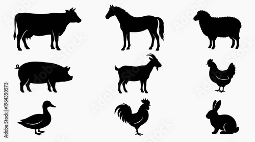 Farm Animals Silhouettes: A collection of distinct silhouettes of various farm animals, creating a simple yet impactful representation of rural life.