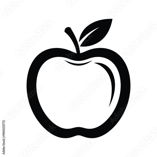 Black Apple Icon with Leaf - Simple Vector Illustration on White Background
