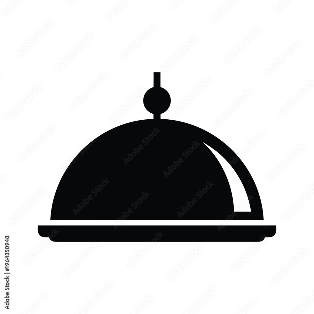 Obraz premium Black Silhouette of a Cloche Dish on White Background, Restaurant Service Icon