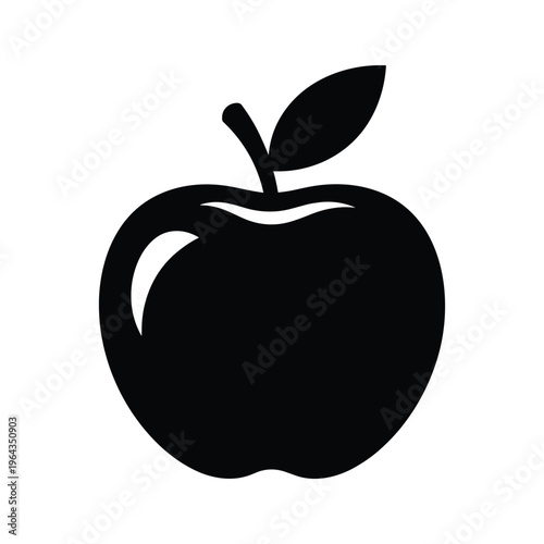 Black Apple Silhouette Icon - Simple Fruit Symbol