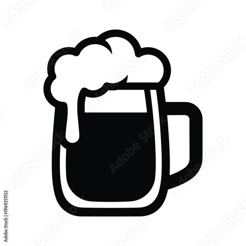 Black and white icon of a beer mug with frothy head