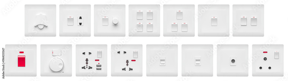 Fototapeta premium assorted modern white electrical switch plates