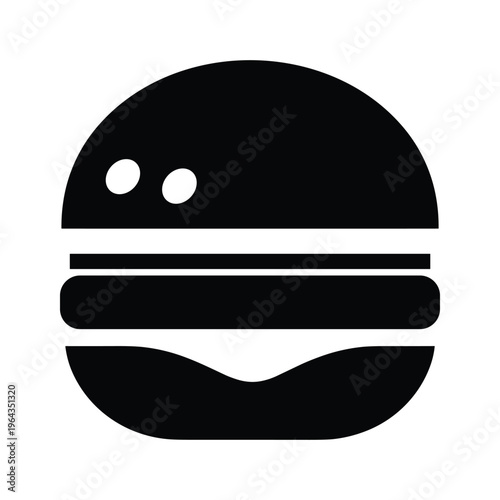 Black and White Silhouette Icon of a Burger or Hamburger, Simple Design