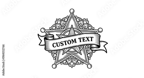 Vintage Sheriff Badge with Banner for Custom Text - Retro Western Emblem Illustration
