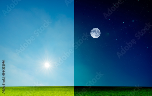 Darstellung von Tag und Nacht mit Mond und Sonne