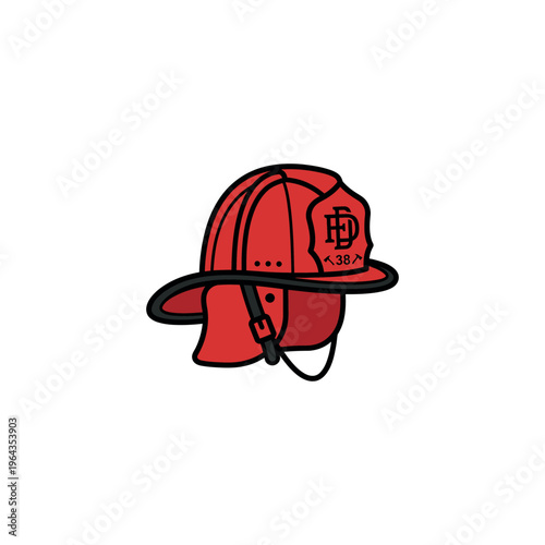 Red Firefighter Helmet With Strap.