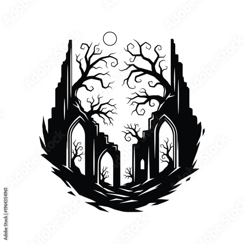 Black silhouette of old castle.