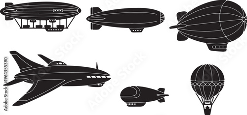 Blimp, Zeppelin, and Airship Black Solid Silhouettes