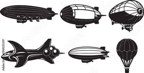 Blimp, Zeppelin, and Airship Black Solid Silhouettes
