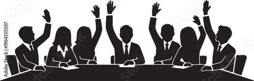 Business Boardroom Voting and Decision Making Silhouettes