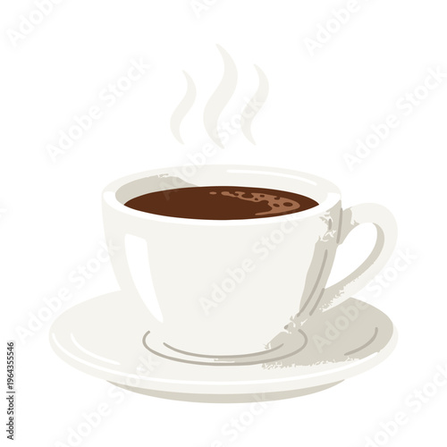 Steaming Coffee Cup and Saucer Illustration with Subtle Texture