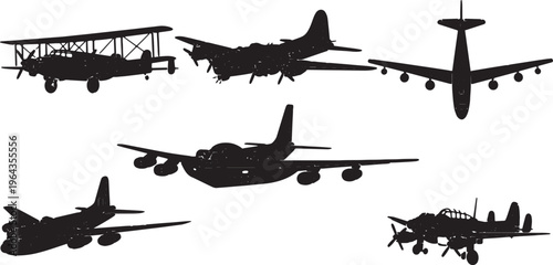 Bomber Aircraft Through History Black Solid Silhouettes