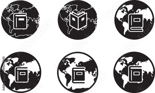 Black Solid Book Library Read World Map Shapes