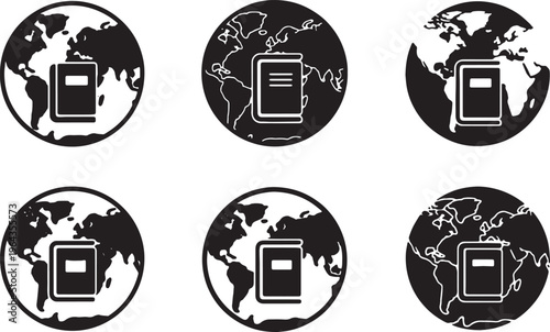 Black Solid Book Library Read World Map Shapes