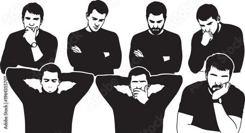 Thinking and Contemplation Poses Silhouettes of Business Men