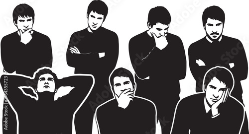 Thinking and Contemplation Poses Silhouettes of Business Men