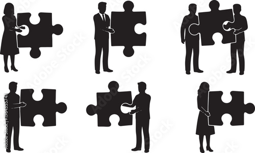Business Collaboration and Puzzle Piece Strategy Silhouettes