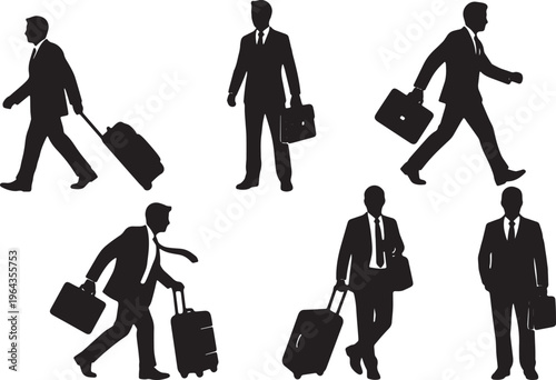Business Traveler and Corporate Commuter Silhouettes in Motion