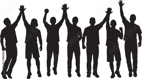 Team Celebration and Business Success Silhouettes on White