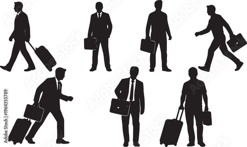 Business Traveler and Corporate Commuter Silhouettes in Motion