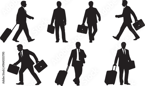 Business Traveler and Corporate Commuter Silhouettes in Motion