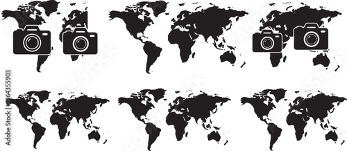 Black Solid Camera Photo Travel World Map Shapes