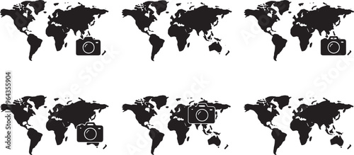Black Solid Camera Photo Travel World Map Shapes