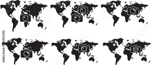 Black Solid Camera Photo Travel World Map Shapes