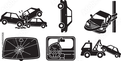 Car Crash and Accident Black Solid Silhouettes