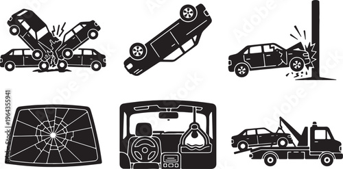 Car Crash and Accident Black Solid Silhouettes
