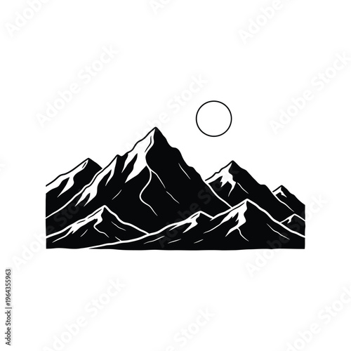 Black and white mountain range landscape.