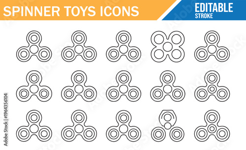 Fidget spinner line icons set vector minimal outline editable stroke toy collection
