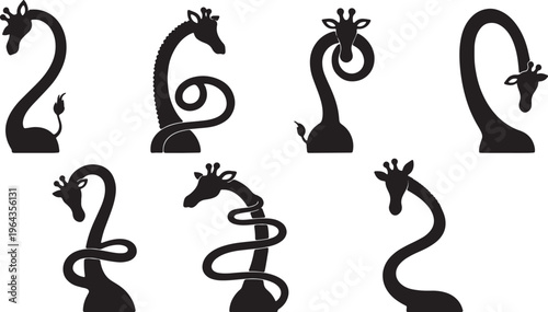 Black Solid Cartoon Giraffe Long Neck Shapes
