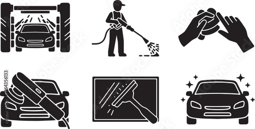 Set of Six Car Wash and Detailing Black Silhouettes