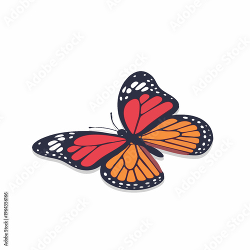 Colorful butterfly illustration with red and orange wings isolated.