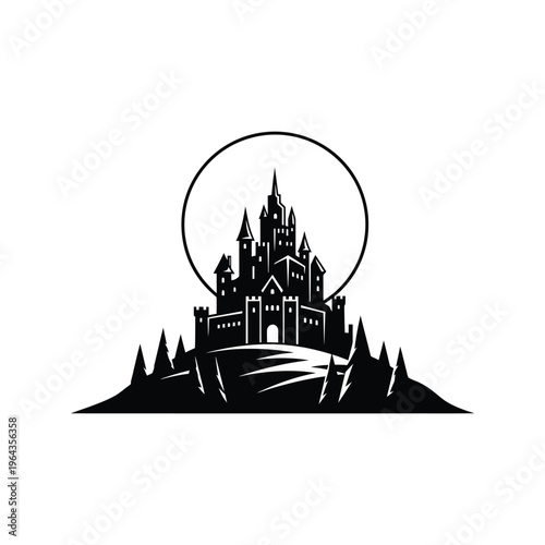 Medieval Castle on Hilltop at Night.