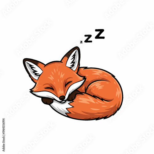 Cute cartoon sleeping fox curled in cozy ball.