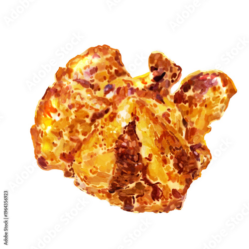 Hand-painted crispy golden fried chicken nugget isolated on transparent background