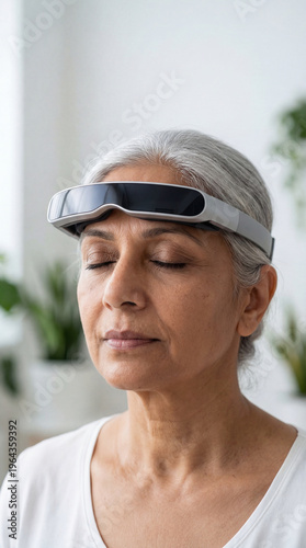 An elderly woman with gray ...
