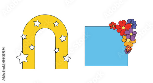 Colorful stars and flowers design element.