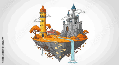 Fantasy castle on floating island.