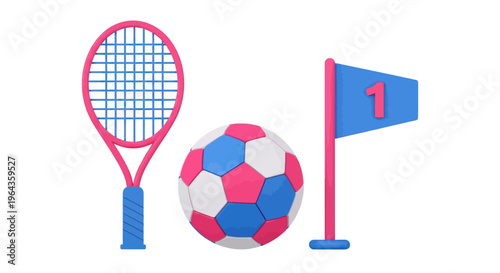 Tennis racket and soccer ball flag.