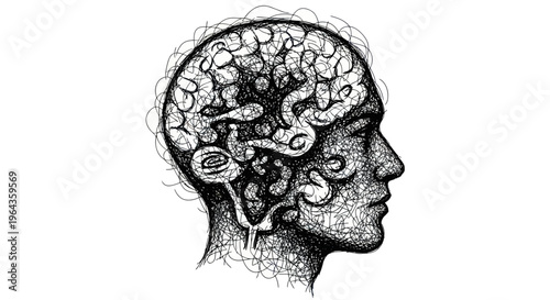 Human Brain Inside Skull Profile View.