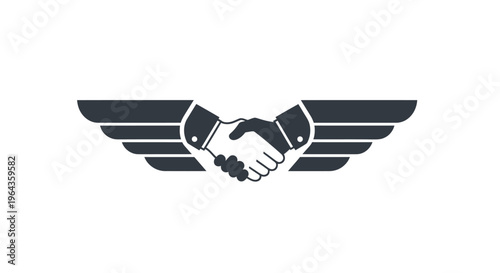 Handshake with winged business partnership.