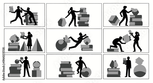 People working with boxes and blocks.