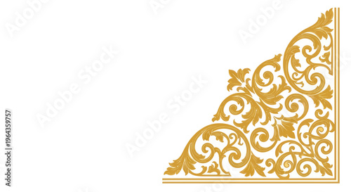 Golden ornate decorative corner design element.