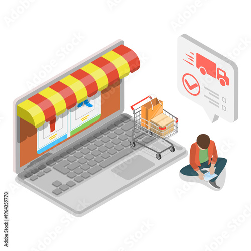 3D Isometric Flat Vector Illustration of Automated Money Transaction, Mobile Banking. Item 1